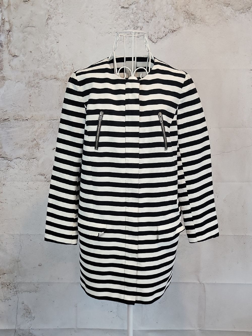 Halogen Black and White Striped Long Jacket Womens Size M